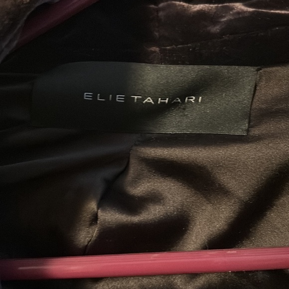 Elie Tahari Dark Brown Silk Velvet Blazer Jacket Embroidered  Size Medium M - Picture 2 of 5